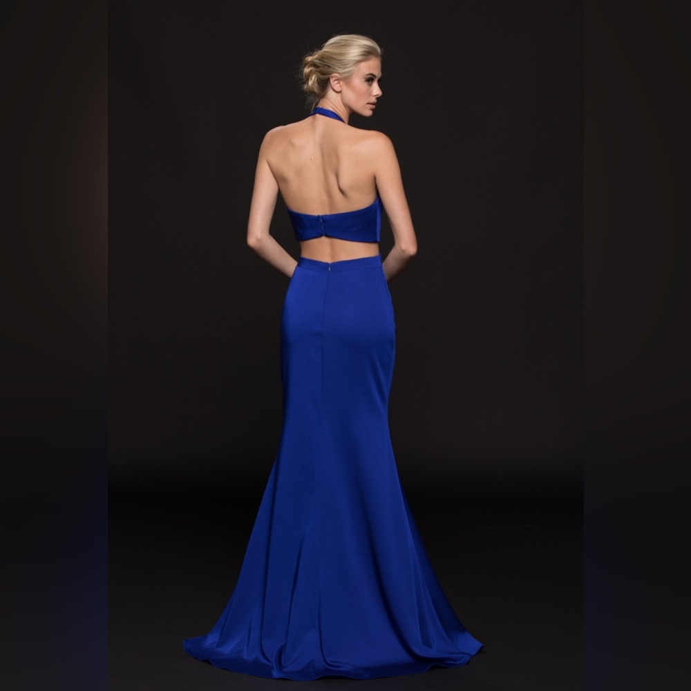 Elegant Blue Backless Evening Gown